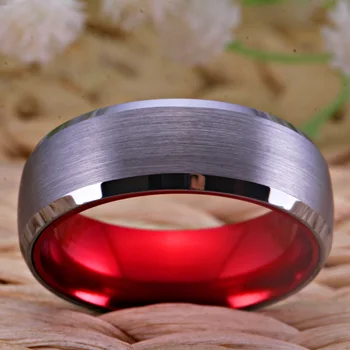 Klasikiniai vyriški vestuvių & Sužadėtuvių Papuošalai Raudona, Padengtą Žiedas Moterims 8mm Volframo Žiedas Matinis Apdailos Vestuvės Žiedai