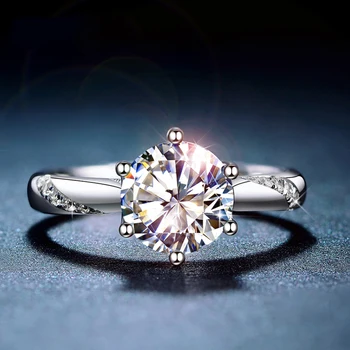 Klasikinis 925 Sterlingas Sidabro Moissanite Žiedas 1ct IJ spalvų Lab Deimantų papuošalai Paprastas stilius Jubiliejų Žiedas