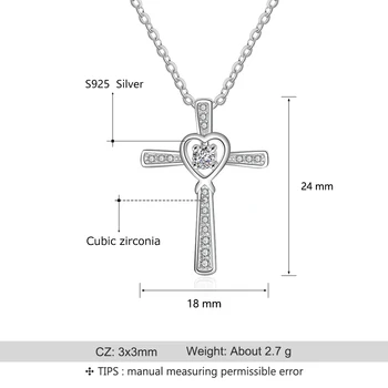 Klasikinis 925 Sterlingas Sidabro Širdies Kryžiaus Karoliai Visą Cirkonis Asfaltuotas Pakabukas Kaklo Moterims Fine Jewelry (Sam Hub Fong)