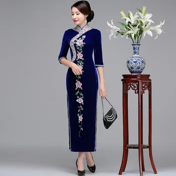 Klasikinis Rankų Darbo Karoliukai Moterų Kinų Suknelė Tradicinių Mandarinų Apykaklės Qipao Elegantiškas Pusę Rankovės Cheongsam Kinų Stiliaus Vestido