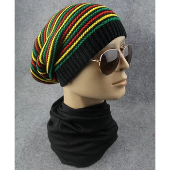 KLV Naujas Stilingas, Bob Marley Reggae Skrybėlę Jamaikos Pom Kumpinti Baggy Stripe Beanie Kraštų Medvilnės Žiemą Šilčiau Skydelis Juostele Bžūp