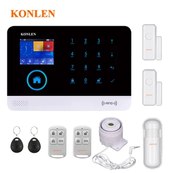 KONLEN Balso WIFI, GSM SIM Namų Apsaugos nuo Įsilaužimo Signalizacijos Sistema RFID LCD Touch Belaidžio SMS pokalbių programa Įspėjimo 