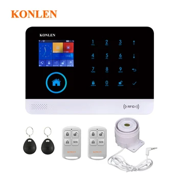 KONLEN Balso WIFI, GSM SIM Namų Apsaugos nuo Įsilaužimo Signalizacijos Sistema RFID LCD Touch Belaidžio SMS pokalbių programa Įspėjimo 