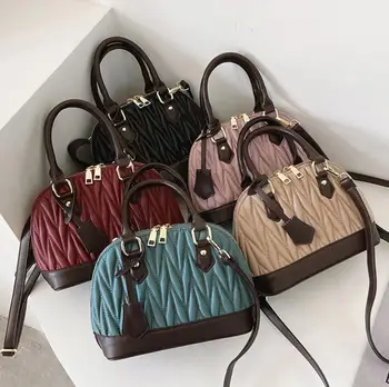 Kontrasto spalvų Nešti maišelį su Lukštais 2020 Mados Nauji Aukštos kokybės PU Oda Moterų Dizaineris Rankinės Derliaus Petį Krepšys