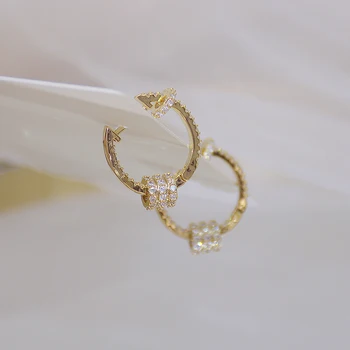 Korėjos karšto bižuterijos 14 KARATŲ tikru auksu padengtą variu inkrustacijos CZ cirkonis mažas hoopas auskarai elegantiškas, paprastas apvalus moterų auskarai