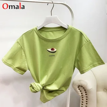Korėjos kawaii Moterų marškinėliai trumpomis Rankovėmis Avokado Spausdinti Marškinėliai Moteriška Derlius T-shirt O-Kaklo harajuku žalias Viršūnes Tees femme