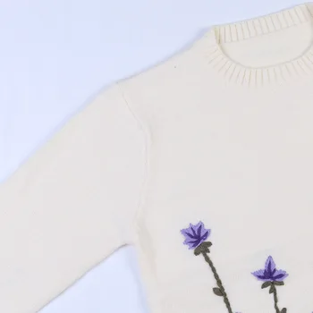 Korėjos Mados Moterų Žiemos Ilgomis Rankovėmis Gėlių Siuvinėjimas Purus Baltas Megztas Megztinis Viršuje Prekės Ženklo Dizainas Naujas Megztinis Kalėdų