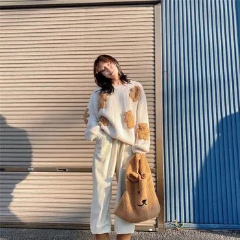 Korėjos Mergina Prarasti Viršūnes Moterų Mergina Mokykloje Lokys Atsitiktinis Chic Rudens Akcijos Palaidinukė Megztinis Rudenį Streetwear Negabaritinių Megztinis