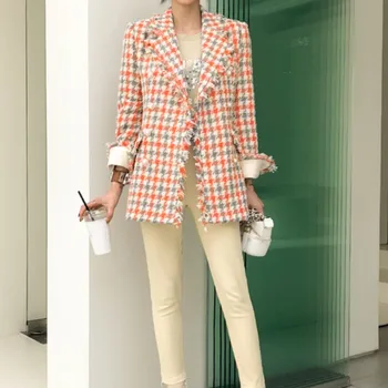 Korėjos Rudens Elegantiškas Office Lady Mados Žiemos Striukės Moterims Kutas Derliaus Pledas Tvido Paltai Moterims Drabužių Mujer