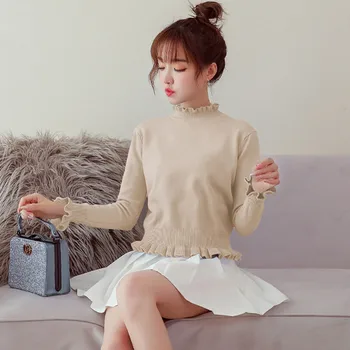 Korėjos Stiliaus Moterims Megztiniai Megztinis Kawaii Pinikai Apykaklės, Rankogaliai Apkarpytos Megztinis Megztas Džemperis Ponios