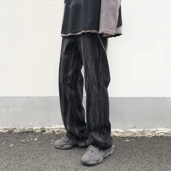 Korėjos tie dažai Džinsai Vyrų Mados Atsitiktinis Retro Tiesūs Džinsai Kelnės Vyrams Streetwear Laukinių Prarasti Hip-hop Džinsinio audinio Kelnės Mens M-2XL