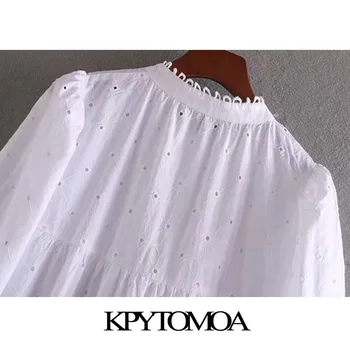 KPYTOMOA Moterų 2020 M. Saldus Mados Siuvinėjimo Tuščiaviduriai Iš Mini Suknelė Vintage O Kaklo, ilgomis Rankovėmis Moterų Suknelės, Vestidos Mujer