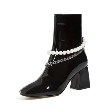 Krazing puodą jojimo batai grandines pearl duobute dekoracijas, storas, aukštas kulnas aikštėje kojų užtrauktukas brandus naktinis klubas kelio ilgi batai L80