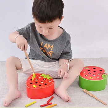 Kūdikių 3D Medinės Dėlionės, Žaislų, Montessori Anksti Švietimo Medienos Žaislas Sugauti Žaidimas Kirminas Vaikams Spalva Magnetinio Braškių 