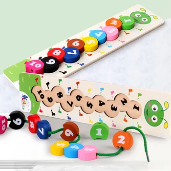 Kūdikių Mediniai Matematikos Žaislas Spalvinga Skaičius Apjuostame Threading Caterpillar Mokymo Mediniai Montessori Žaislas, Plėtoti Žvalgybos Žaislas
