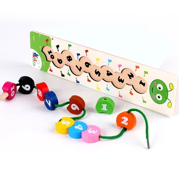 Kūdikių Mediniai Matematikos Žaislas Spalvinga Skaičius Apjuostame Threading Caterpillar Mokymo Mediniai Montessori Žaislas, Plėtoti Žvalgybos Žaislas