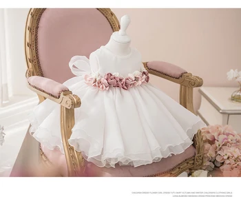 Kūdikių mergaitės, 1-asis gimtadienis suknelė mergina vaikų Balta Gėlė Mergina Vestuves pokylių pirmoji šalis gėlių suknelė vestidos de fiesta