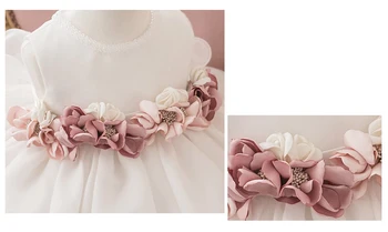 Kūdikių mergaitės, 1-asis gimtadienis suknelė mergina vaikų Balta Gėlė Mergina Vestuves pokylių pirmoji šalis gėlių suknelė vestidos de fiesta