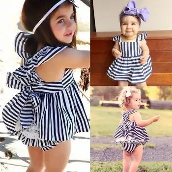Kūdikių Mergaičių rinkiniai 2016 m. Vasaros Drabužių Sunsuit Kūdikių Apranga Juostele Backless Suknelė Trumpikių Rinkinys