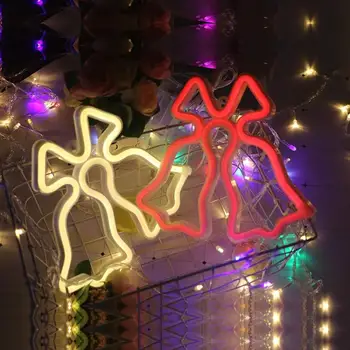 Kūrybos LED Neon Light USB Kalėdų Varpas Neoninės Lempos Kalėdų Eglutės Kabo Dekoro Šviesos Šventė Vestuvių Dekoravimas Naktį Šviesos