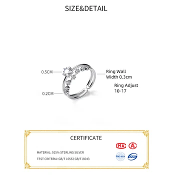 La Monada Žvaigždė Sidabro Žiedas 925 Korėjos Reguliuojamas Žiedai Moterims, Sidabras 925 Sterlingas Papuošalai Du Sluoksnis Stilingas Žiedai Mergaitėms