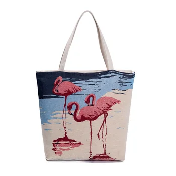 Lady Pirkinių Krepšys Moterims Nešti Maišą Drobės Rankinėje Mados Paplūdimio Krepšys Žakardo Rankinėje Mielas Patvarus Karšto Pardavimo Dropshipping Flamingo