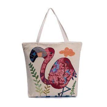 Lady Pirkinių Krepšys Moterims Nešti Maišą Drobės Rankinėje Mados Paplūdimio Krepšys Žakardo Rankinėje Mielas Patvarus Karšto Pardavimo Dropshipping Flamingo