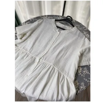 Lamtrip unikalaus dizaino Medvilnės skalbiniai vientisos spalvos stovėti apykaklės vieną krūtinėmis suknelė su kišenėmis