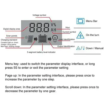 LCD Ekranas Saulės Įkrovimo Valdiklis Saulės Skydelio Akumuliatoriaus Valdiklis Su Dual USB 12V/24V MPPT/PWM Auto Paremeter Adjusta