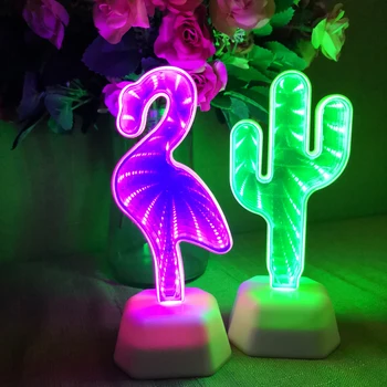 LED Dvigubas Veidrodis Šviesos Flamingo Vienaragis Lempos Kalėdų Eglutė Širdies 3D Tunelio Šviesos, Vaikams, Dovanų, Namų Šalis Dekoro Naktį Šviesos