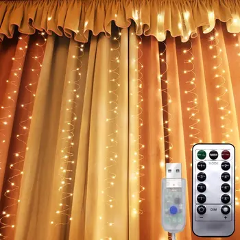 LED Kalėdinės Pasakos String Apšvietimas Nuotolinio Valdymo pultas USB Naujųjų metų Girliandą Užuolaidų Lempos Atostogų Dekoracija Namuose Miegamojo Lango