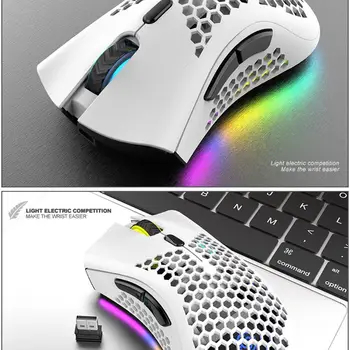 Lengvas Įkrovimo RGB LED Optinis Korio Žaidimas Pelių 1600DPI Hollow-out 2.4 G USB bevielė Pelė KOMPIUTERIUI Laptopo