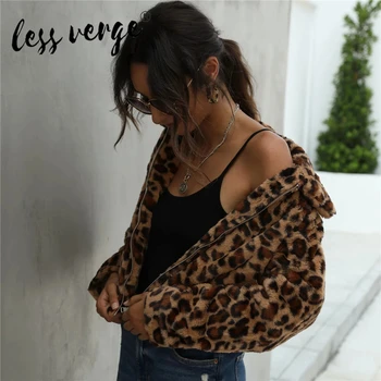 Lessverge 2020 Moterų Švarkas Ilgomis Rankovėmis Rudenį Leopardas Spausdinti Užtrauktukas Skristi Laple Apykaklės Prašmatnus Streetwear Atsitiktinis Moterų Vilnonis Paltas