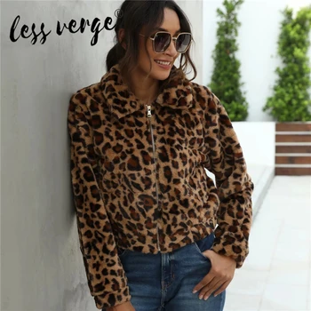 Lessverge 2020 Moterų Švarkas Ilgomis Rankovėmis Rudenį Leopardas Spausdinti Užtrauktukas Skristi Laple Apykaklės Prašmatnus Streetwear Atsitiktinis Moterų Vilnonis Paltas