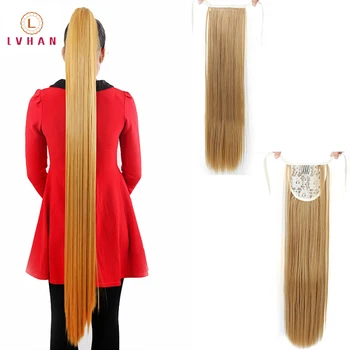 LH Ilgas, Šilkinis Tiesiai Sintetinių Raišteliu plaukai surišti į uodegą Hairpieces Moterų Įrašą Plaukų Uodega Netikrų Plaukų 45-80cm Plaukų priauginimas