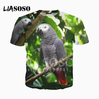 LIASOSO T-shirt 3D Spausdinimo Unisex Juokingas Paukštis Žalia Papūga O-Kaklo Hispter Atsitiktinis Marškinėlius Harajuku Hip-Hop Viršūnes Dropshipping A731