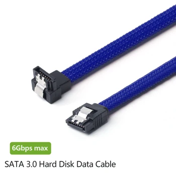 Lingable 5VNT SATA 3.0 III Dešinysis Kampas 90 Laipsnių SATA3 7pin Duomenų Kabeliai 6Gb/s SSD Laidas HDD Kietojo Disko kabelis su Nailono Rankovėmis