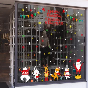 Linksmų Kalėdų Animacinių Filmų Sienų Lipdukai Santa Claus Sniego Naujieji Metai Gyvūnų Dekoratyvinis Už Svetainės Vitrina Sienų Lipdukai Lipdukas