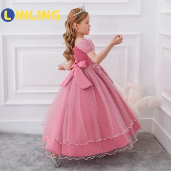 LINLING 2021 Mergina Nėrinių Suknelė Elegantiškas 3D Gėlių Princesė vakarinę Suknelę Princesė Akių Lankas Suknelė Show Priimančiosios veikimo Suknelė P601
