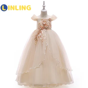 LINLING 2021 Mergina Nėrinių Suknelė Elegantiškas 3D Gėlių Princesė vakarinę Suknelę Princesė Akių Lankas Suknelė Show Priimančiosios veikimo Suknelė P601