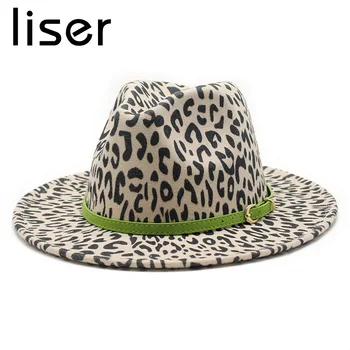 LISER Unisex Fedoras Žiemos ir Rudens Džiazo Skrybėlės Plokščių Kraštų Vilnonių Leopard 
