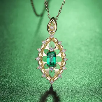 LOVERJEWELRY Angel Eye Karolius, Moterims, Natūralios Smaragdas Originali Deimantų Pakabukas Dalyvavimas 18Kt Geltonos Aukso подвеска Papuošalai