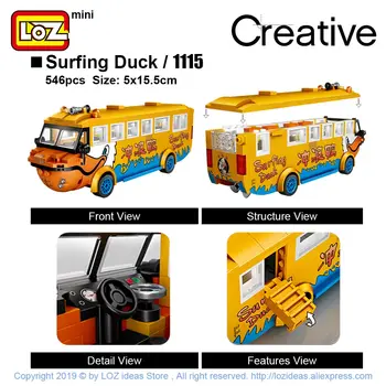 LOZ Mini Blokai Naršyti Antis Amfibijas Autobusų Antis, Valtis Kelionės Automobilio Modelį Švietimo Žaislai Vaikams, Mini Statybinės Plytos Dovanos 