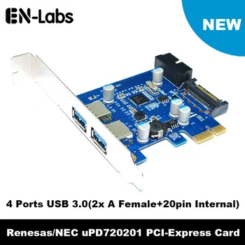 Lt-Labs 4 Port PCIE PCI-e, USB 3.0 (2 x Type A+ 20 Pin Vidaus) Plėtros Kortelę Hub PCI Express Card Adapter w/ SATA Maitinimo