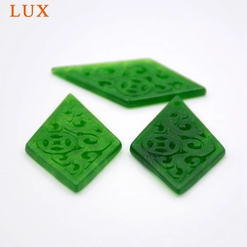 LUX monetų dizaino rhombus išskaptuotas žalia jades akmens karoliukai, išraižytas žalia vienas gabalas gem akmens gabalas papuošalai rankų darbo 