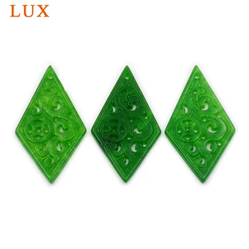 LUX monetų dizaino rhombus išskaptuotas žalia jades akmens karoliukai, išraižytas žalia vienas gabalas gem akmens gabalas papuošalai rankų darbo 