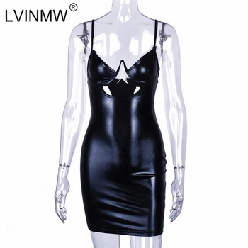 LVINMW Sexy Juoda Spageti Dirželis Tuščiaviduriai Iš V-Kaklo Mini Suknelė 2019 M. Vasarą moterys Backless Bodycon Suknelė Moteriška Šalis Klubo Suknelė