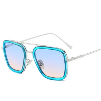 Madinga geležinis Žmogus akinius nuo saulės, Robert Downey Jr saulės akiniai vyrų 2020 aikštėje metaliniai akinių rėmeliai mėlyna geltona gafas de sol UV400