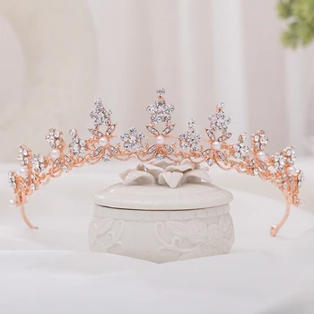Madinga rožinė Aukso, Sidabro spalva Crystal Princess Crown Vestuvių Tiara Nuotakos Diadem Šaliai, Papuošalai, Vestuvių Plaukų Aksesuarų, Rankų darbo