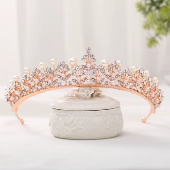 Madinga rožinė Aukso, Sidabro spalva Crystal Princess Crown Vestuvių Tiara Nuotakos Diadem Šaliai, Papuošalai, Vestuvių Plaukų Aksesuarų, Rankų darbo